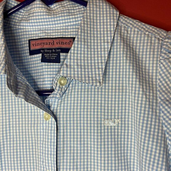Vineyard Vines Girl's Blue Check Button Up Shirt - Size Large - NWT - Picture 2 of 3